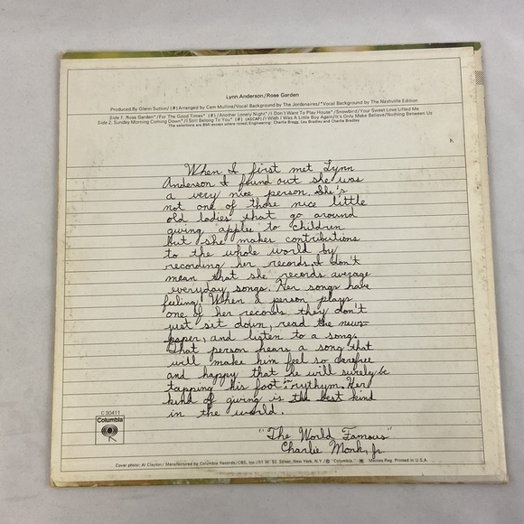 Lynn Anderson Rose Garden Columbia Stereo C 30411 Country Music Vinyl Record LP - Picture 5 of 8